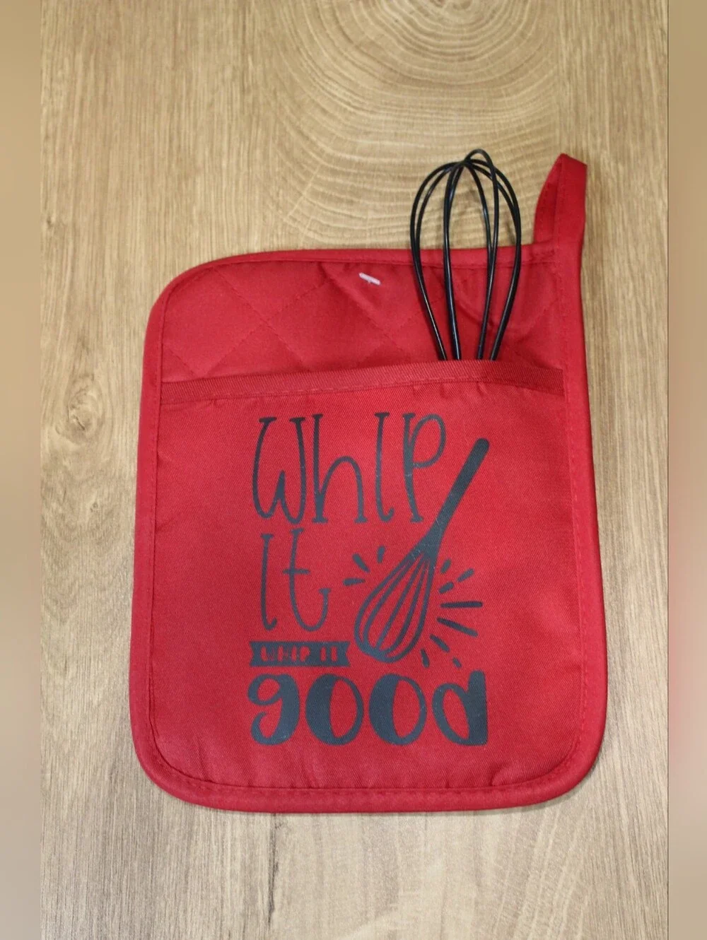 Handmade Red Kitchen Potholder With Silicone Whisk